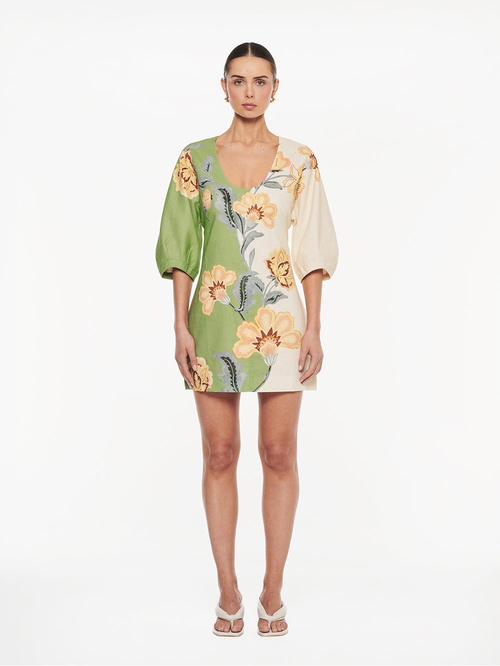 Kivari Lotte Mini Dress Floral Two-Tone Puff Sleeve,4 6 10
